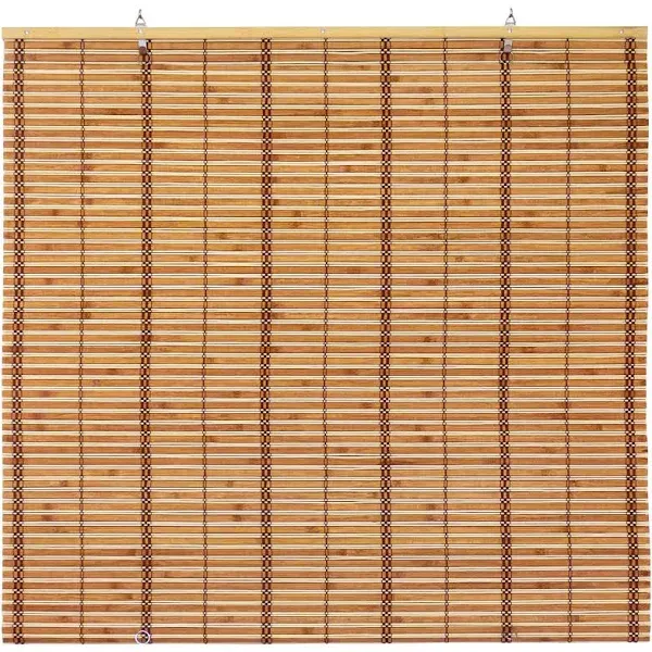 Oriental Furniture Burnt Bamboo Cordless Window Shade Two-Tone Honey 48 in. W x 72 in. L