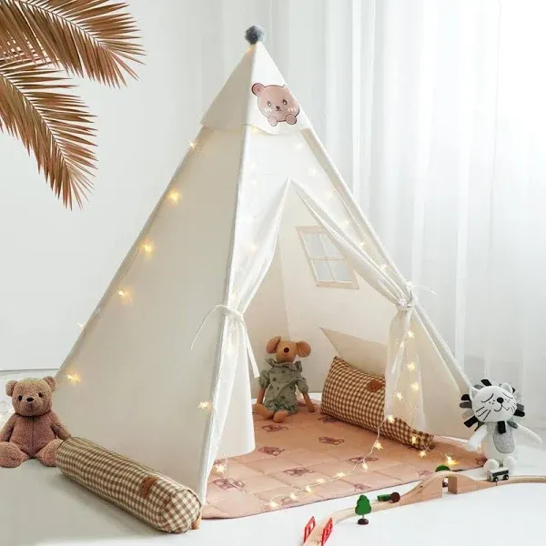 Teepee Tent for Kids-Portable Children Play Tent Indoor Outdoor (White)