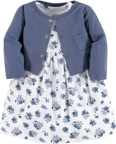 Luvable Friends Dress and Cardigan Set, Blue Floral