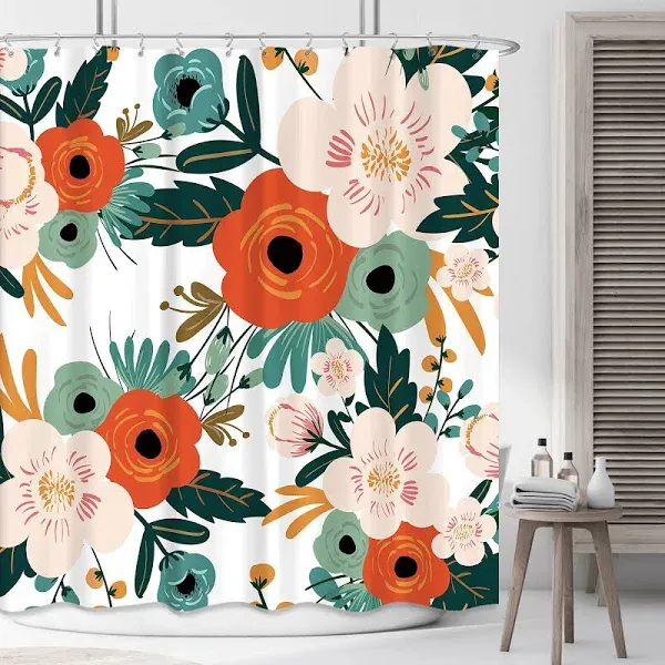 Botanical Theme Shower Curtain Set - Eco-Friendly Bathroom Upgrade with Hooks