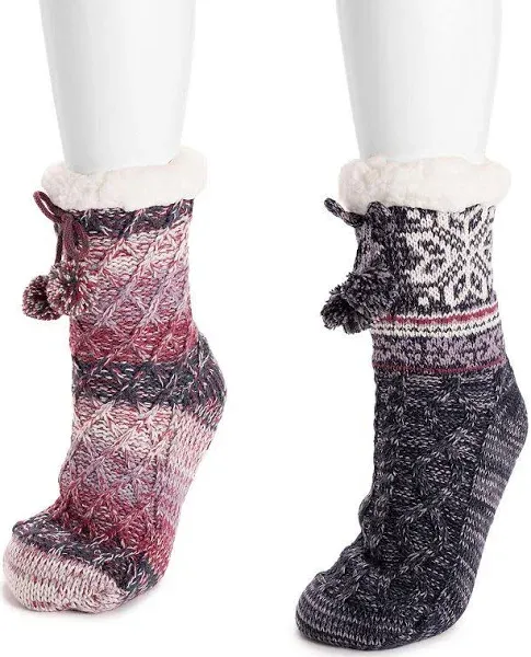 MUK LUKS Women&#039;s 2-Pair Tall Pom Cabin Socks