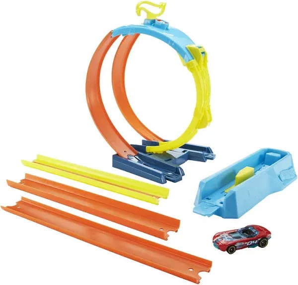 Hot Wheels Toy Car Track Set, Track Builder Playset, Split Loop Pack &amp; 1:64 S...