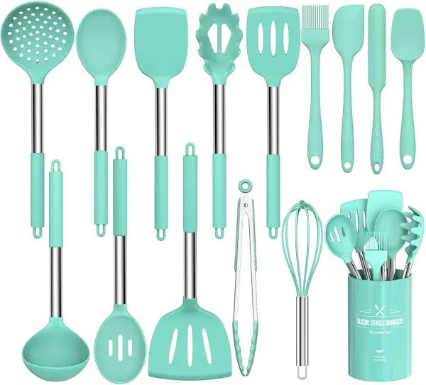 15 Pcs Silicone Cooking Utensils Kitchen Utensil Set - Umite Chef 446°F Heat ...