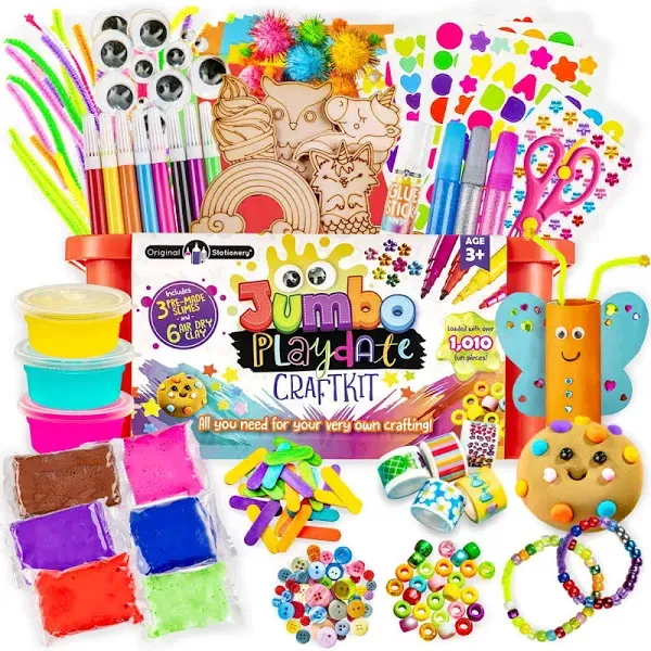 Original Stationery Jumbo Playdate Craft Kit, Over 1000 Fun Arts & Crafts Supplies to Make Slime Art & Kids Crafts, Ultimate Craft Set for Crafty