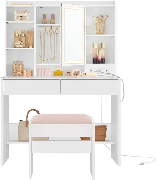 VASAGLE Vanity Desk Makeup Vanity with Mirror and Lights