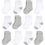 Hudson Baby Basic Crew Socks, 12-Pack, Gray and White