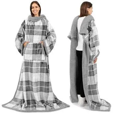 PAVILIA Premium Fleece Blanket with Sleeves for Women Men Adult, Wearable Blanket Warm Cozy, Super Soft Sleeved Throw with Arm,