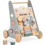 ROBUD Wooden Baby Push Walker with Activity Center and Storage