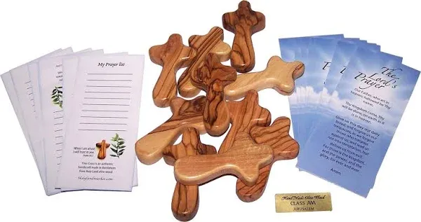 10 Small Olive Wood Hand Crosses - 2.5 Inch Pocket Palm Crucifix | Handmade J...