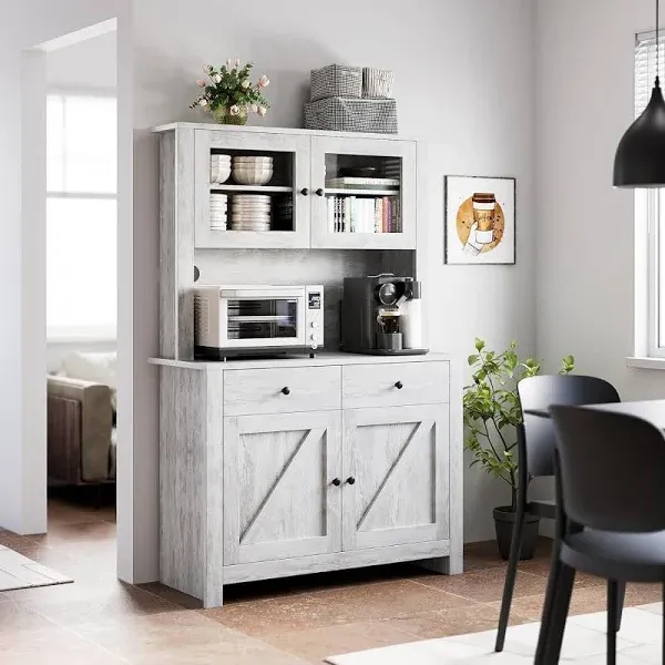 Kitchen Pantry Cabinet With Microwave Stand, Freestanding Hutch With Drawers