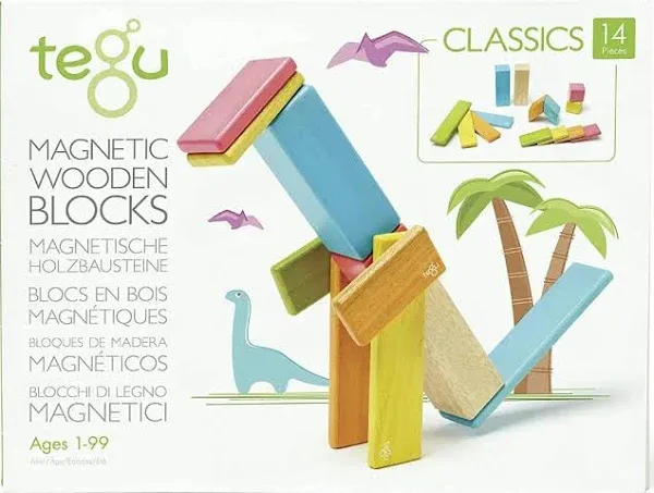 Tegu Magnetic Wooden Blocks, 14-Piece Set, Tints