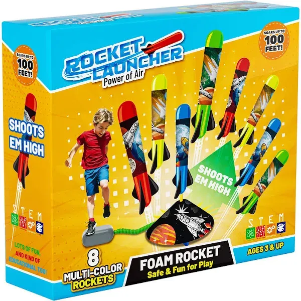 Otoseth Toys Rocket Launcher for Kids - Launch up to 100 Ft 8 Multi-Color Foa...