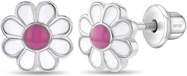 Girls' In Season Jewelry Delightful Daisy Screw Back Sterling Silver Earrings