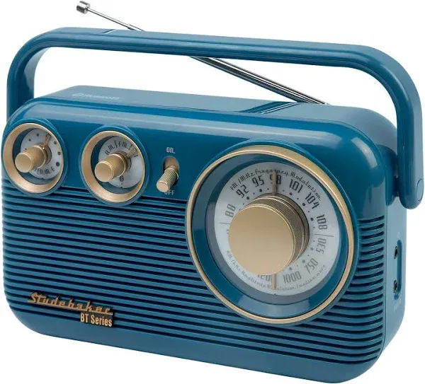 Studebaker | SB2003 Portable AM/FM Radio with Bluetooth - Blue | Realry