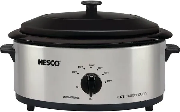 Nesco 4816-25 6-Qt. 750-Watt Roaster With Porcelain Cookwell (Silver)