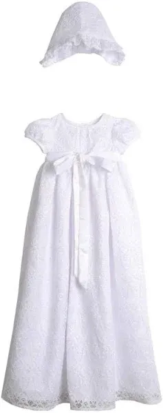 Pippa & Julie Baby Girls' Point Lace Christening Gown & Bonnet Set