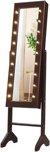 Mirrored Standing Jewelry Armoire Cabinet with LED Lights