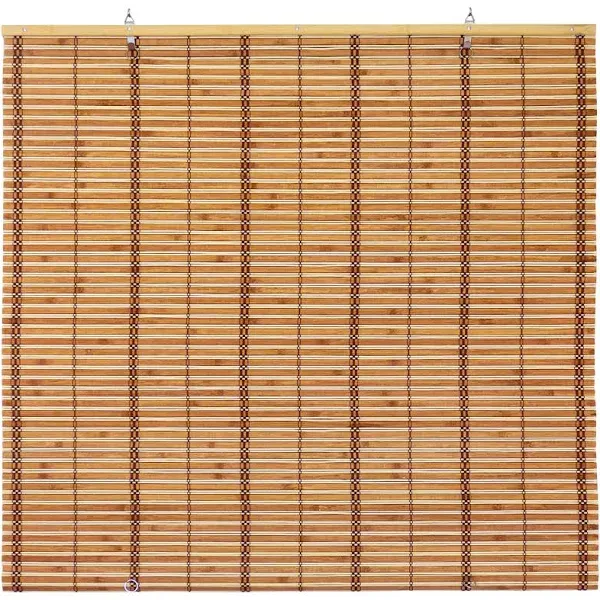 ORIENTAL Furniture Burnt Bamboo Cordless Window Shade - Two-Tone Honey 72&#034; W