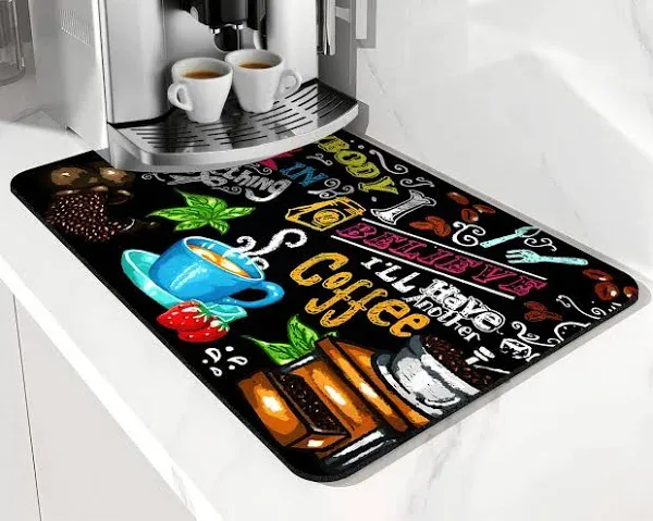 Safarsa Coffee Bar mat Accessories for Countertop Absorbent Hide Stain Rubber Backed Dish Drying Mats for Kitchen Counter Draining Pad Decor Gift Fit Under