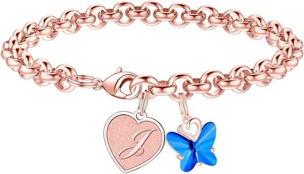 IEFWELL Girls Crystal Heart Initial Charm Bracelet