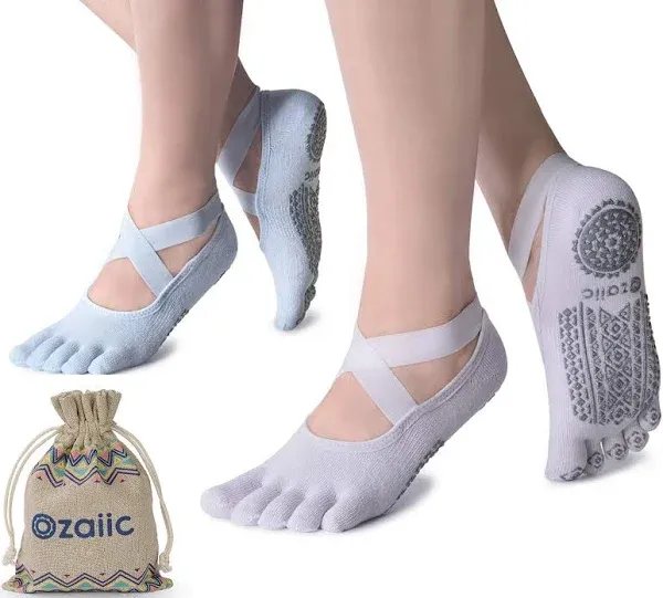 Ozaiic Women's Grips Non-Slip Five Toe Yoga Socks