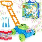  Bubble Lawn Mower, Bubble Blowing Push Toys for Kids Ages 1 2 3 4 5, Blue