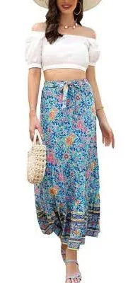 Women's Boho Ruffle A-Line Flowy Maxi Skirt