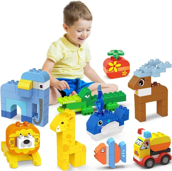 YY LANDTOYS 205 PCS Animals Building Blocks SetsCompatible with DUPLO Blocks LEGOS for Toddlers 35Party Favors for KidsSTEM Large Buildi