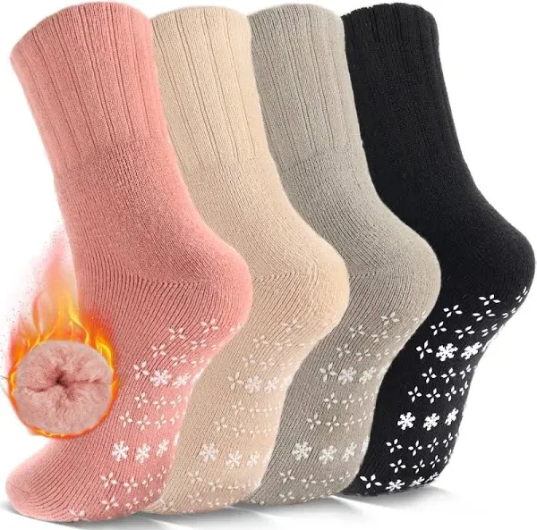 Ultrafun Women's Fuzzy Thermal Slipper Socks (4 Pairs)