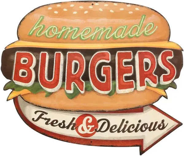 Homemade Burgers Embossed Tin Sign