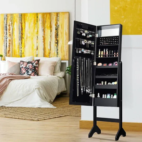 18-LED Mirrored Standing Jewelry Cabinet