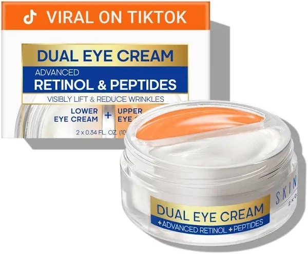 Dual Eye Cream with Advanced Retinol, Peptides, Caffeine for Puffy Eyes and Dark Circles, Wrinkles, Anti Aging, Under Eye Bags Treatment, Instant Tightener, Fragrance Free, 0.68 OZ