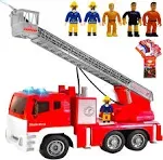 FUNERICA Big Fire Truck Toy with Lights and Sounds, Large Folding Ladder, Openable Doors, Fireman Figures - Red Engine