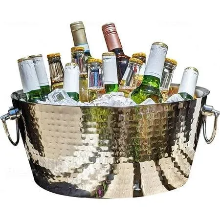 BREKX Hammered Stainless-Stee<wbr/>l Beverage Tub Double-Walled Insulated Anchored