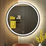 KWW 32 inch Large Modern LED Round Bathroom Vanity Mirror, Color Temperature Adjustable, Anti-Fog Dimmable Lights, Easy to Install, Wall Mounted