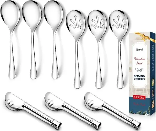 Stainless Steel Metal Serving Utensils - Large Set of 9-10&#034; Serving Spoons, 1...