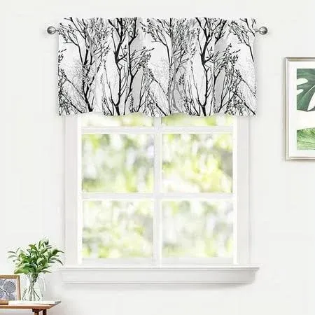 DriftAway Tree Branch Abstract Ink Printing Lined Thermal Insulated Window Curtain Valance Rod Pocket 52 Inch by 18 Inch Plus 2 Inch Header Yellow