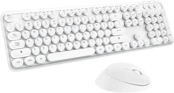 Wireless Keyboard Mouse Combo, 104 Keys Cute Colorful Keyboard with Number Pad & Mouse for Windows, Computer, PC, Notebook, Laptop (White)