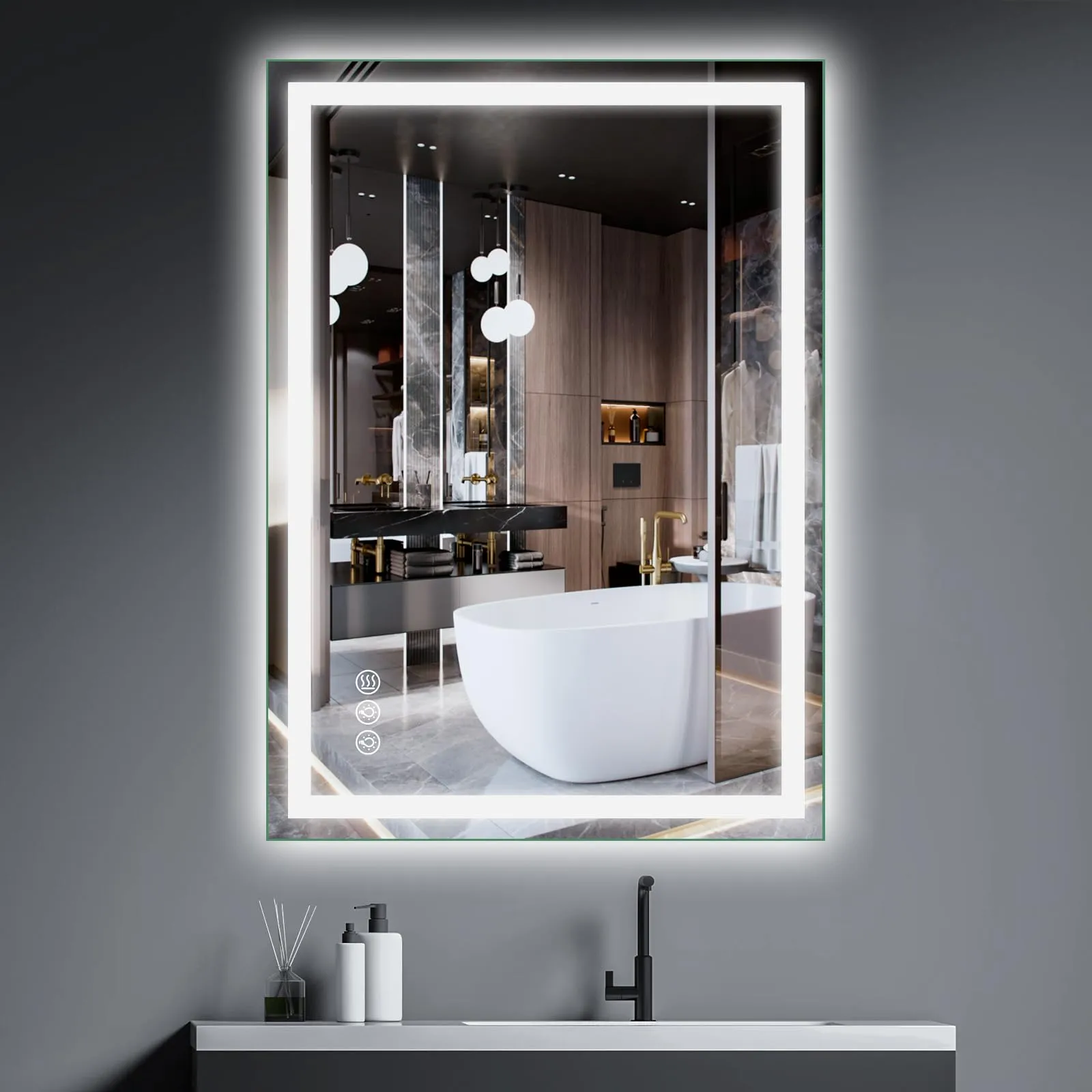 KIOTEE LED Mirror Lights Anti-Fog Frameless Bathroom Vanity Mirror in Tempered Glass