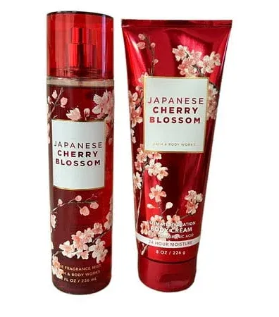 2-SET Bath &amp; Body Works JAPANESE CHERRY BLOSSOM Body Mist Spray &amp; Body Cream NEW