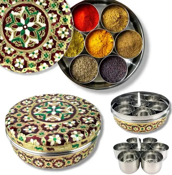 LoveNspire Meenakari Steel Indian Spices Box