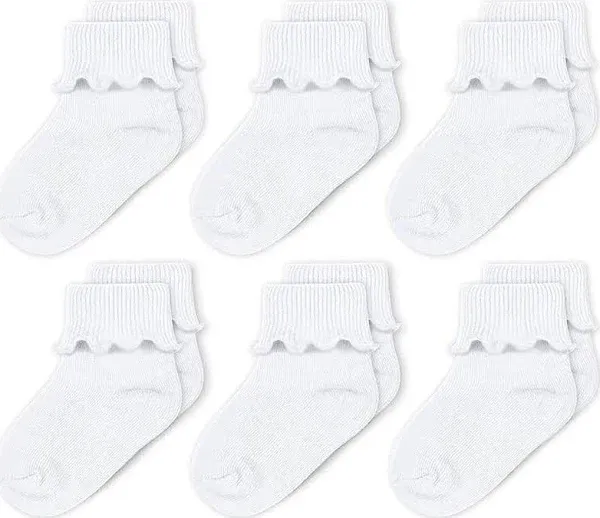 CozyWay Baby Girls Socks Ruffle Ripple Edge Turn Cuff Socks for Baby Toddler Girls | 6-Pairs