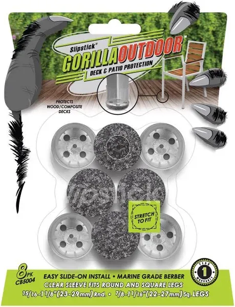 Slipstick GorillaOutdoor Berber Furniture Feet Pads with Clear Sleeve