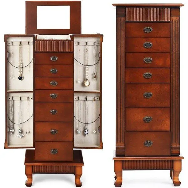 Free Standing Wooden Jewelry Armoire Cabinet Storage Chest