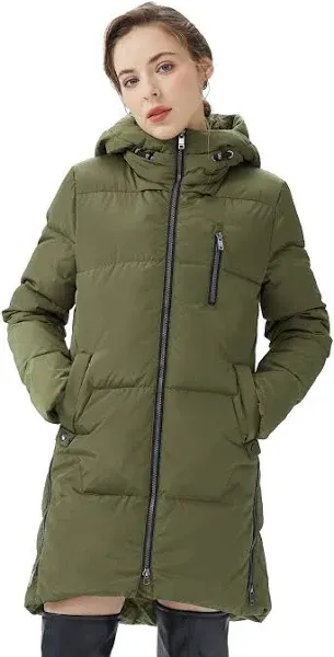 Orolay Women's Stylish Down Hooded Jacket with Two-Way Zipper Winter Down Coat Puffer Jacket