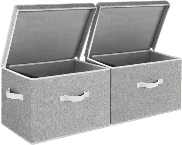 StorageWorks Closet Storage Bin with Lids, Decorative Storage Boxes with Handles, Fabric Storage Bins for Clothes, Jumbo, Gray, 2-Pack