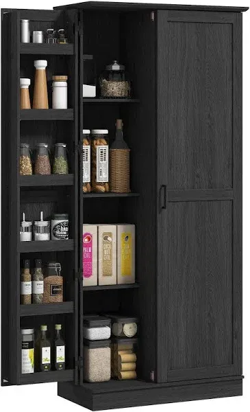 HOMCOM 70" Tall Kitchen Pantry Cabinet, Modern Storage Cabinet with 6 Spice Racks and Adjustable Shelves