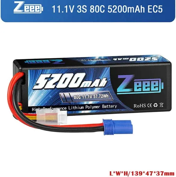 Zeee 11.1V 80C 5200mAh 3S Lipo Battery with EC5 Connector Hardcase Battery for