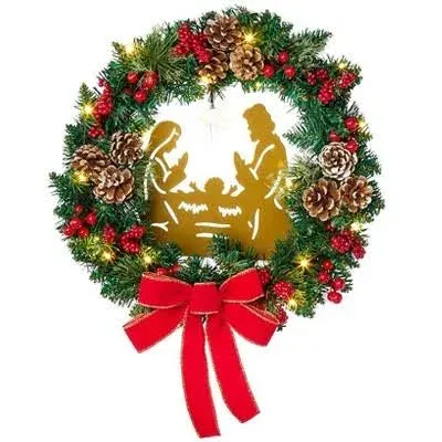 Collections Etc Lighted Nativity Scene Christmas Wreath