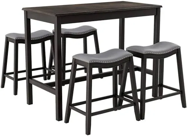 Giantex Dining Table Set for 4, Kitchen Counter Height Table w/ 4 Stools, 5 Piece Bistro Table Set, Rubber Wood Pub Dinette Set w/Upholstered Stools, Space-Saving Table Set for Small Spaces (Black)